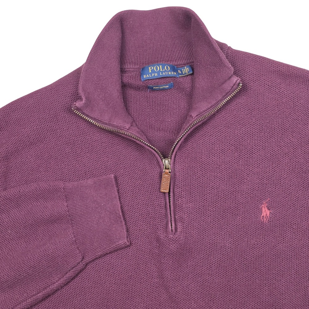 Polo Ralph Lauren Mens Quarter Zip Sweater Burgundy Pima Cotton XL *Flaw